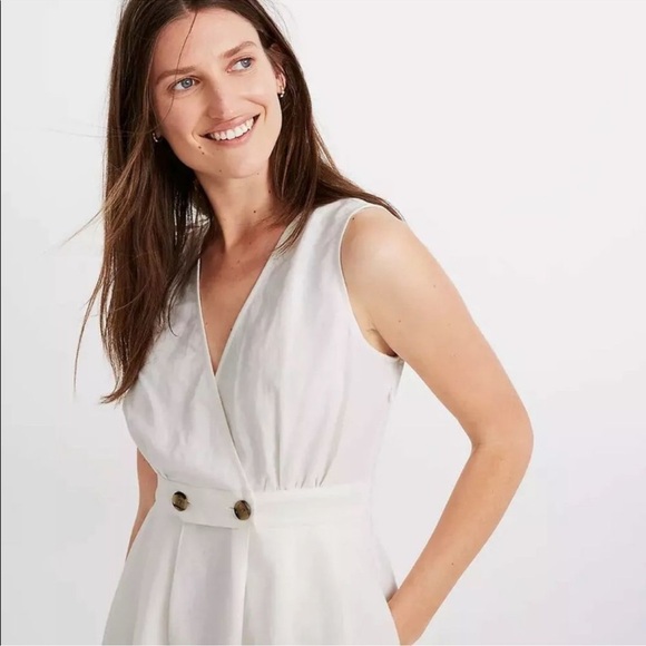 Madewell Button-Waist Wrap Midi Linen Dress - Picture 2 of 6
